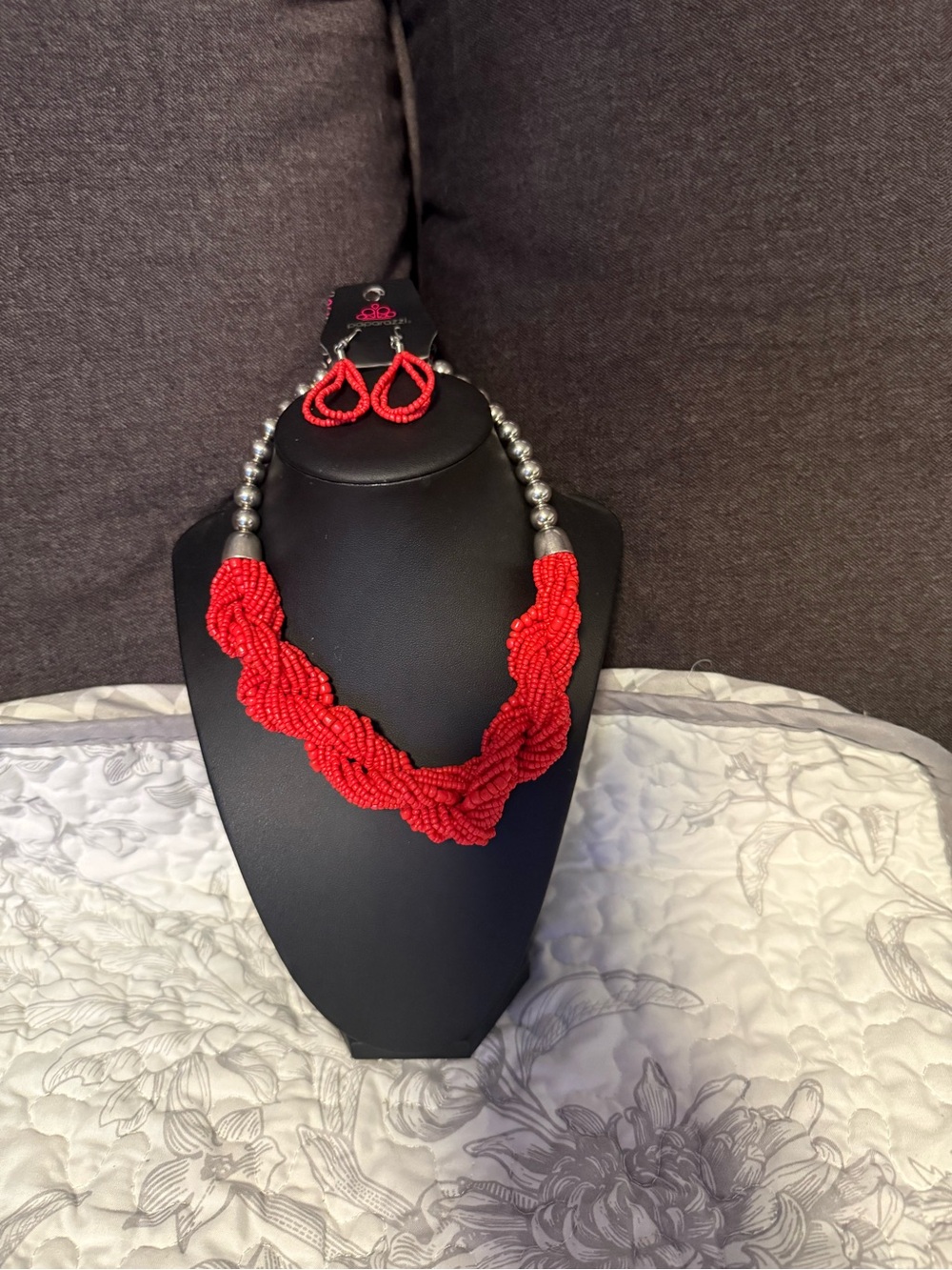 paparazzi Red Twisted Beaded Necklace with Matching Earrings